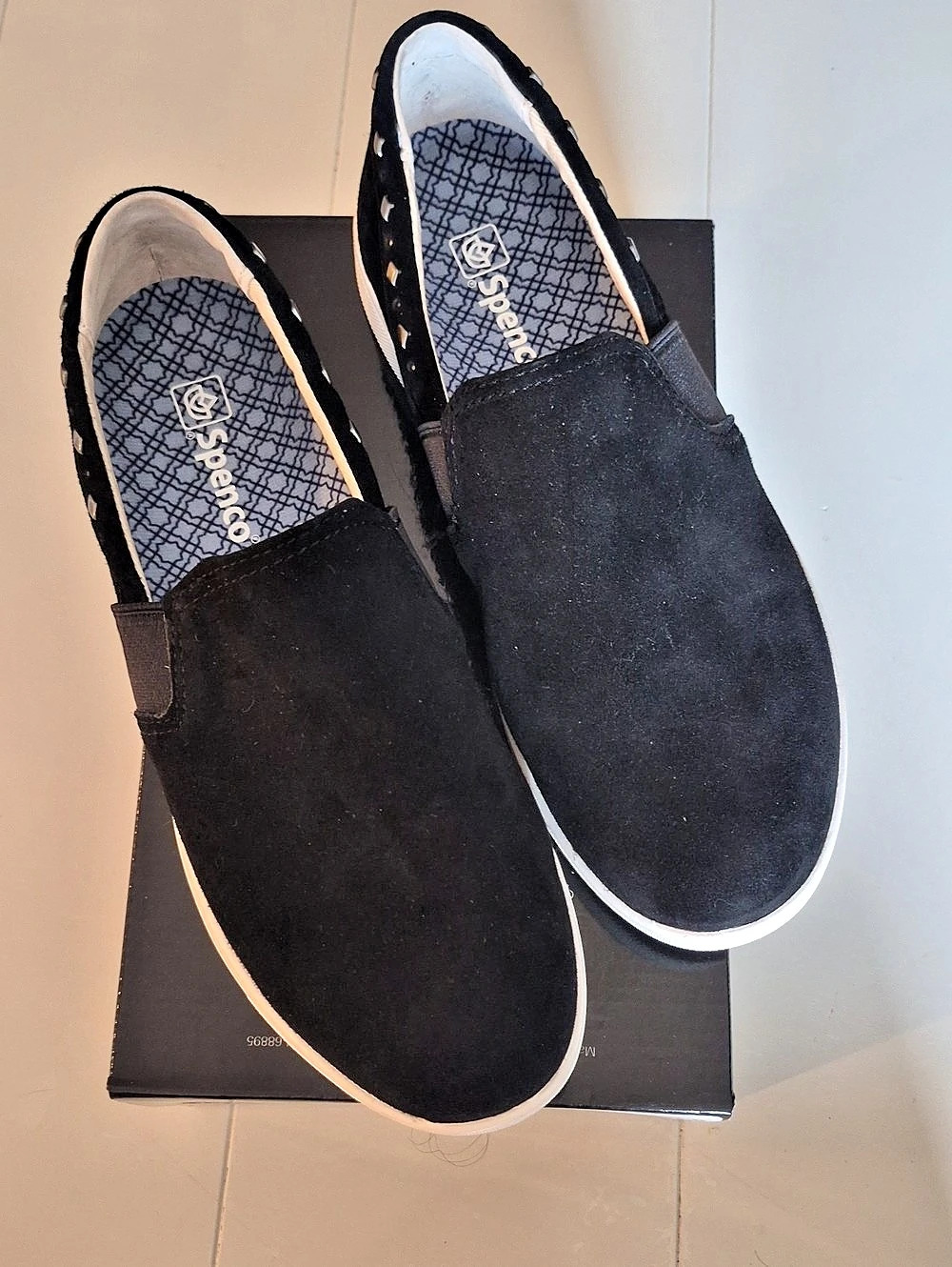 Size 8 Spenco Black Studded Slip-On Sneakers